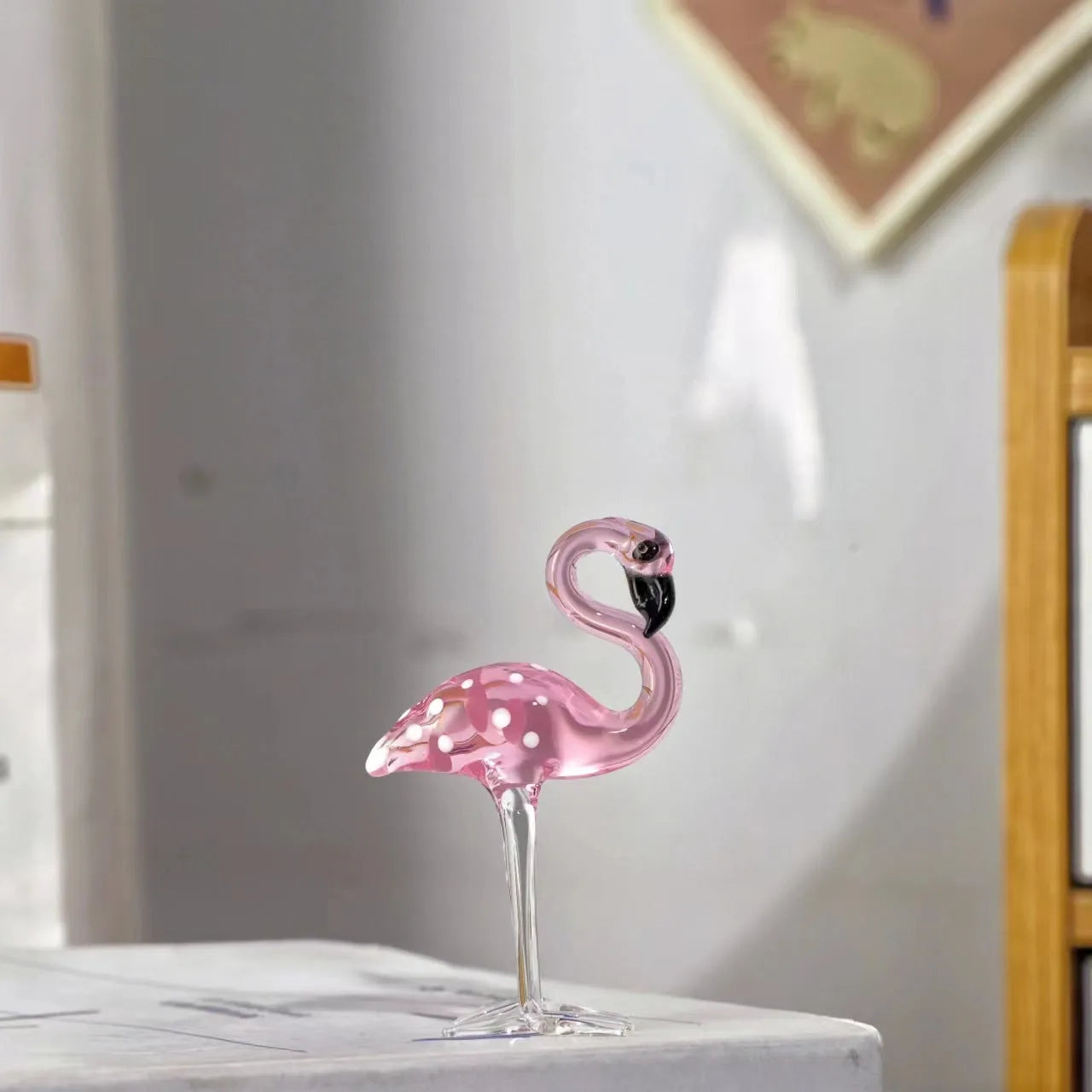 Pink flamingo crystal decorative ornament for home hall table display in modern simple style