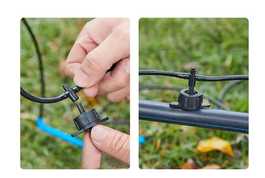 Tee water distributor for irrigation systems with PE construction and sun protection properties