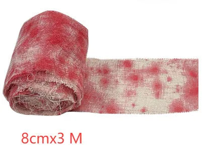Halloween horror bandage with bloody cloth strip style on 8cm wide polyester fabric