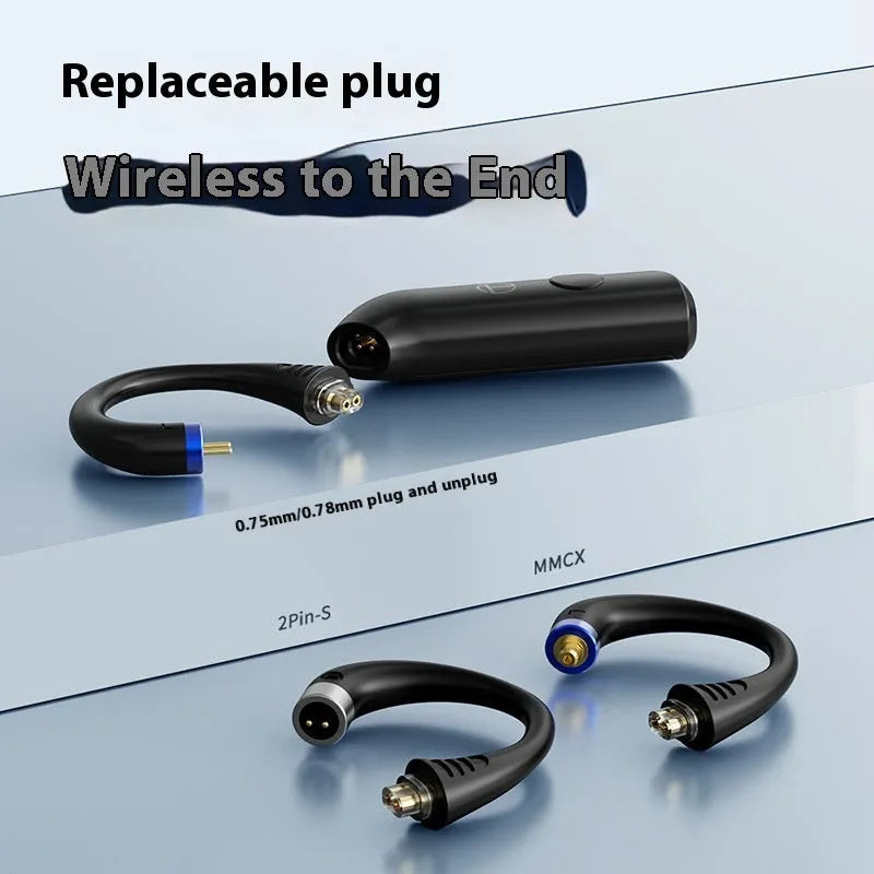BT20 Pro Bluetooth headset upgrade module, plug-in ear hook design, four connector variants, plastic housing