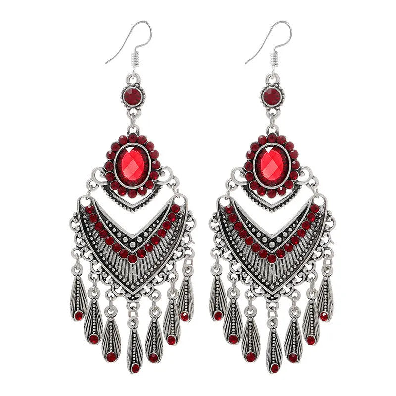 Smart water drop purple retro fringe earrings with drop shape and crystal detailing