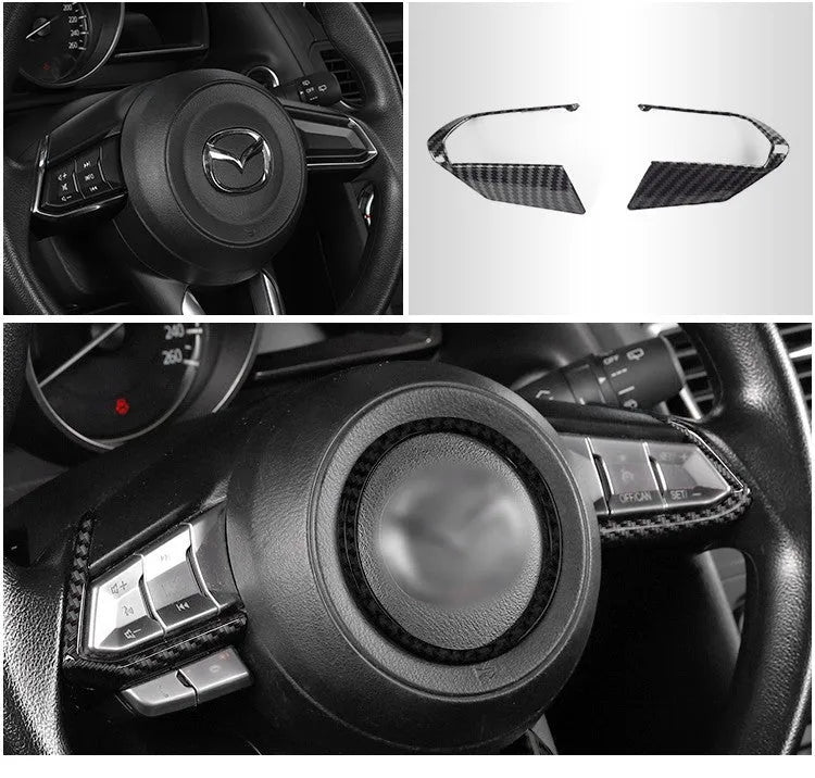 Pair of black carbon fibre textured steering wheel frame covers for car interior customisation
