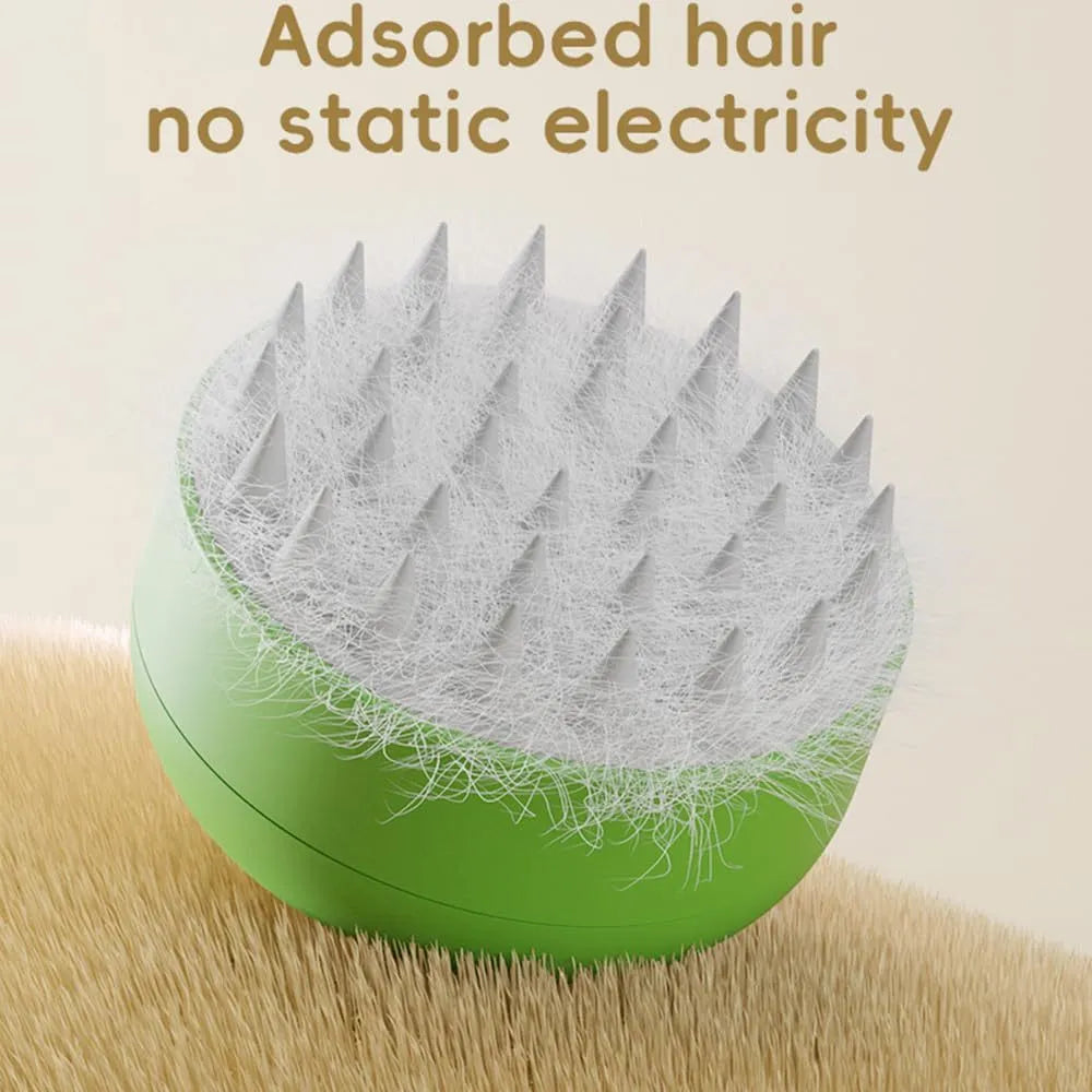 Green and yellow rechargeable silicone steam brush for cat and dog grooming