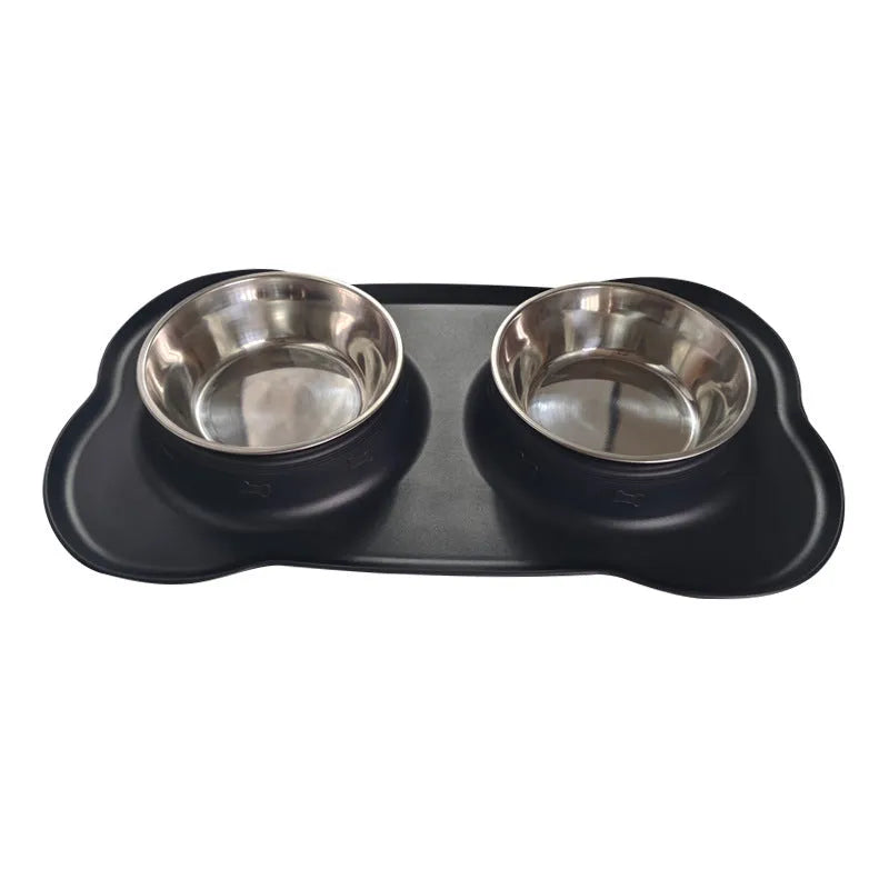 Large dual compartment silicone pet bowl with stainless steel base in assorted colours