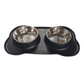 Large dual compartment silicone pet bowl with stainless steel base in assorted colours