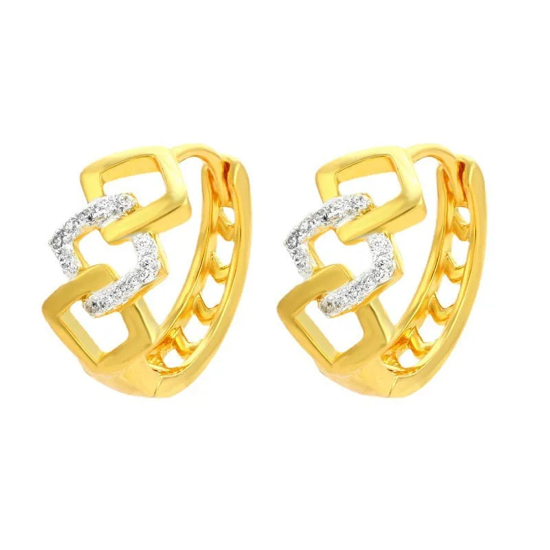 Gold geometric hollow-out drop earrings with colour separation ear clip