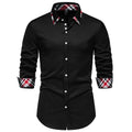 Men's blue plaid shirt with triangle collar and long sleeves