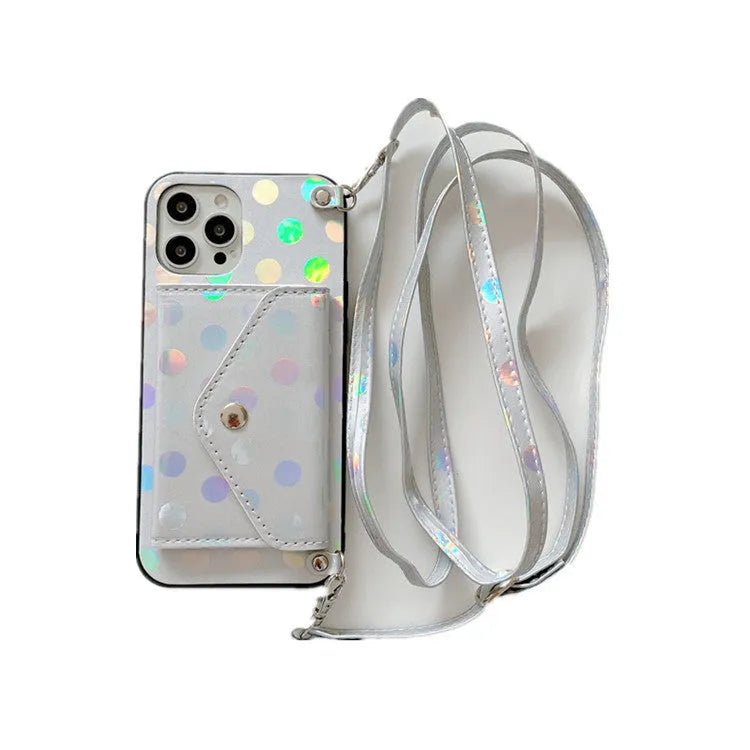 Diagonal card case mobile cover with wave point silicone back for iPhone