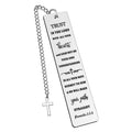 Steel bookmark with an engraved family bible verse design in a metallic finish.