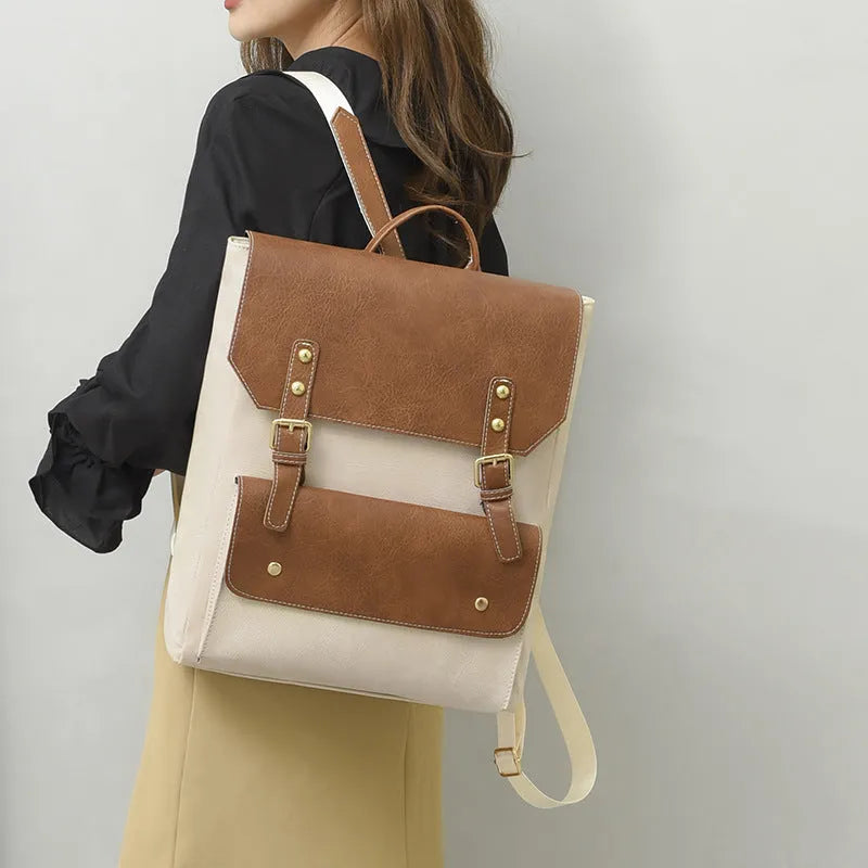 Korean style retro backpack in soft PU material showing ventilation features