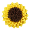 Yellow sunflower-shaped dog snuffle mat measuring 37.5cm with rope and buckle anti-slip design