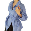 Striped long sleeved polyester shirt with regular sleeves and round neck, sizes S to XL