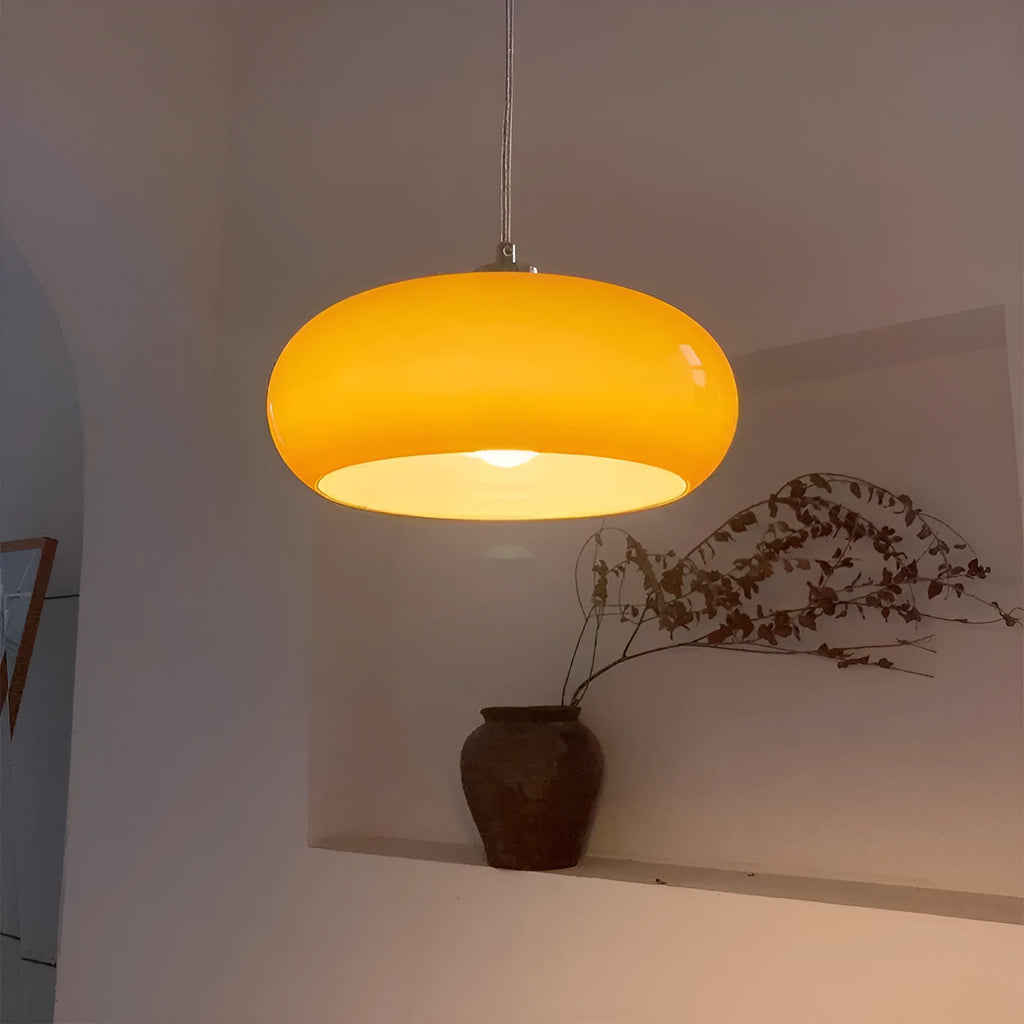 Bauhaus three-headed egg tart pendant light with milky white glass shades