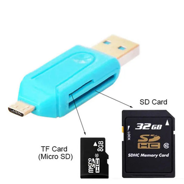 OTG card reader with micro USB interface for Android phones and computers, compatible with SD and TF memory cards