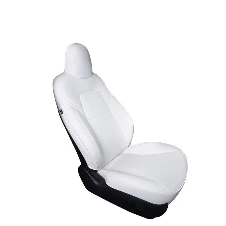 Tesla Model 3 and Y car seat cover interior package in black and white binding style.
