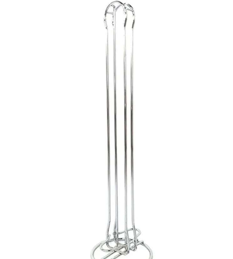 Black wrought iron coffee capsule storage rack holding 20 single-serve pods on display shelves.