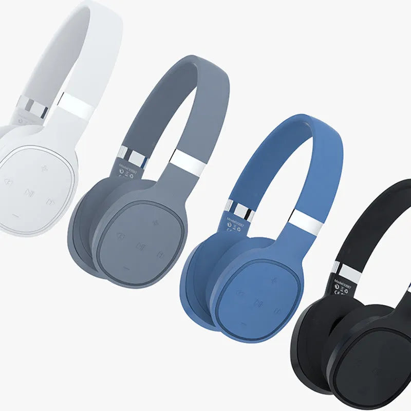 Black foldable wireless Bluetooth sports headphones with over-ear cups showing collapsible hinges.