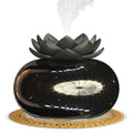 Pure black lotus-shaped aromatherapy humidifier with USB cable and ceramic finish