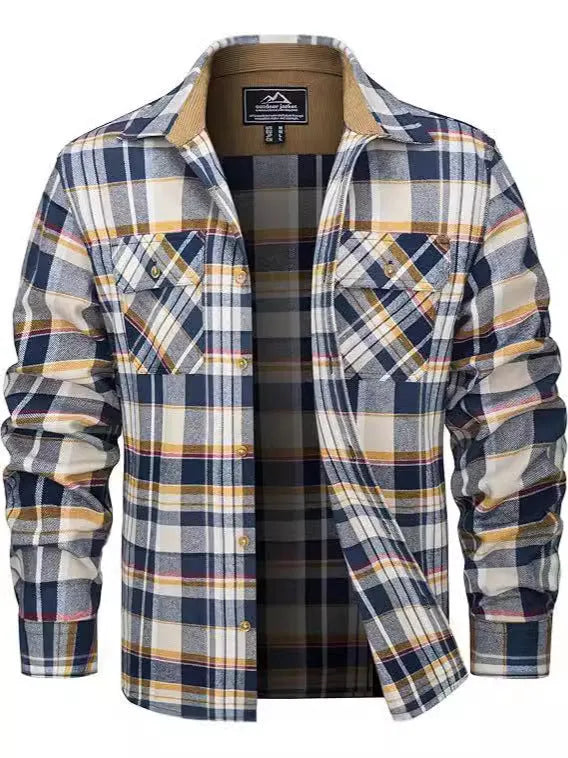 Men's flannel button shirt with plaid pattern in extended sizing options