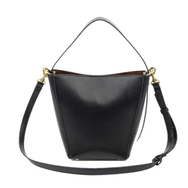 New Springsummer urban minimalist crossbody shoulder bag bucket style in black PU with front pocket