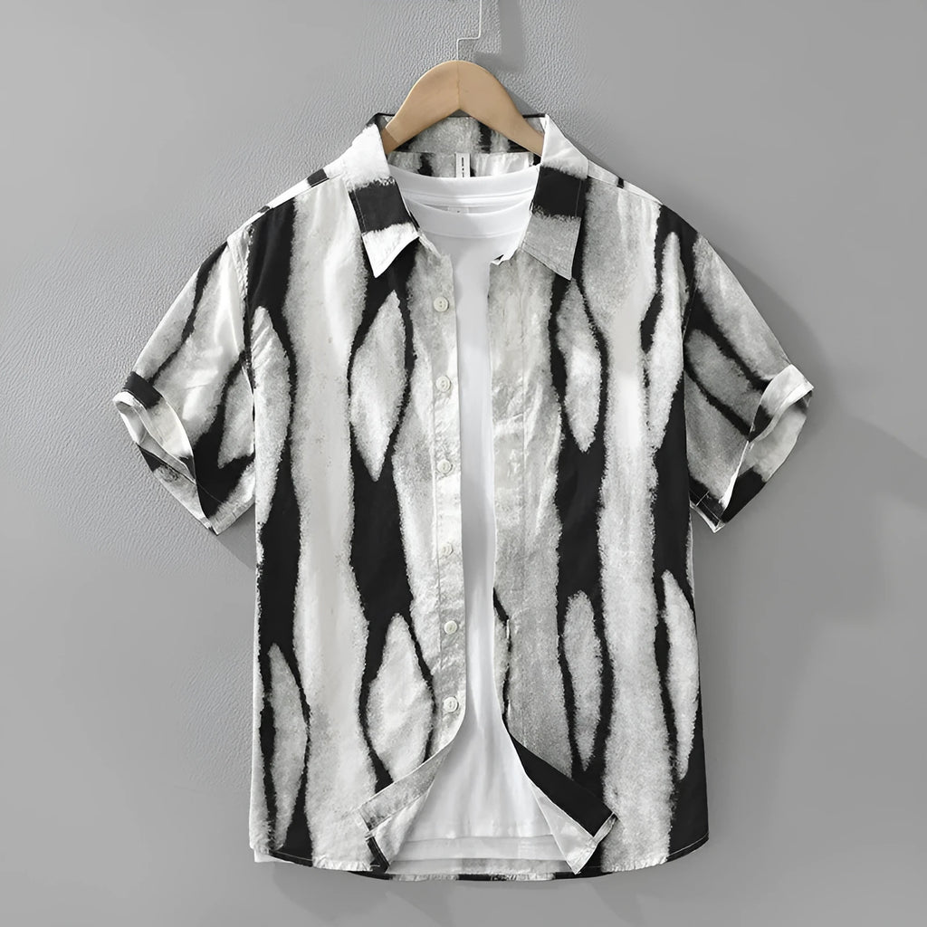 Pure cotton retro striped short sleeve shirt in loose fit cardigan style