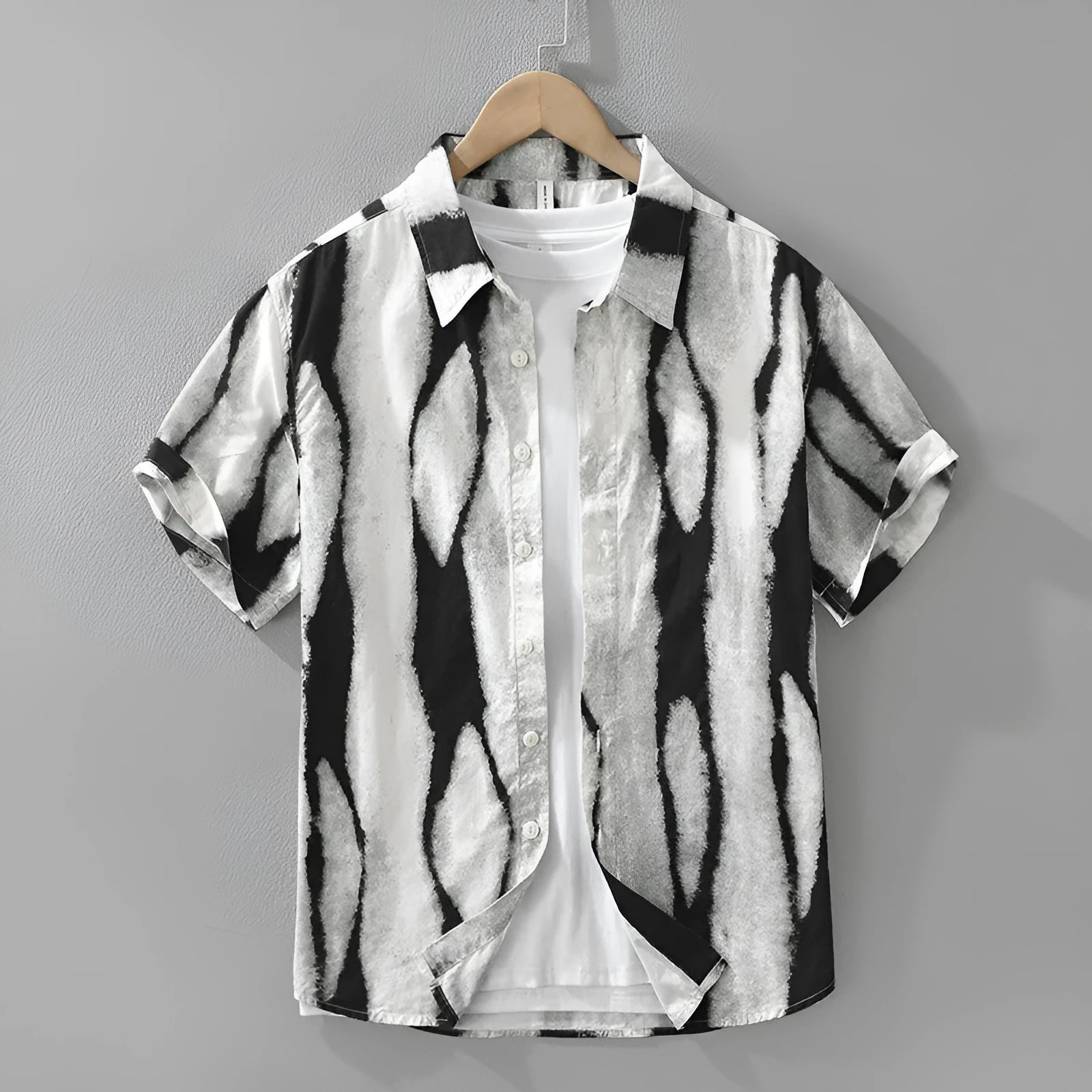 Pure cotton retro striped short sleeve shirt in loose fit cardigan style