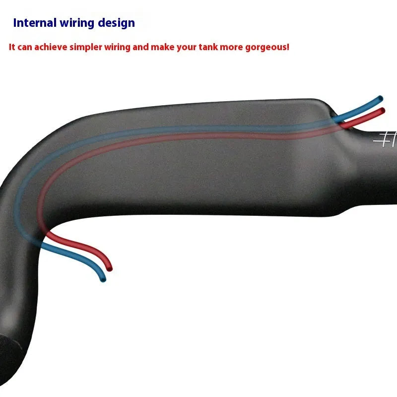 Carbon fibre road bicycle handlebar with double line design shown in red and black colour options.