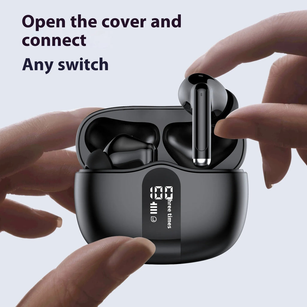 Noise cancelling in-ear sports Bluetooth headset in black or white with Type-C charging case