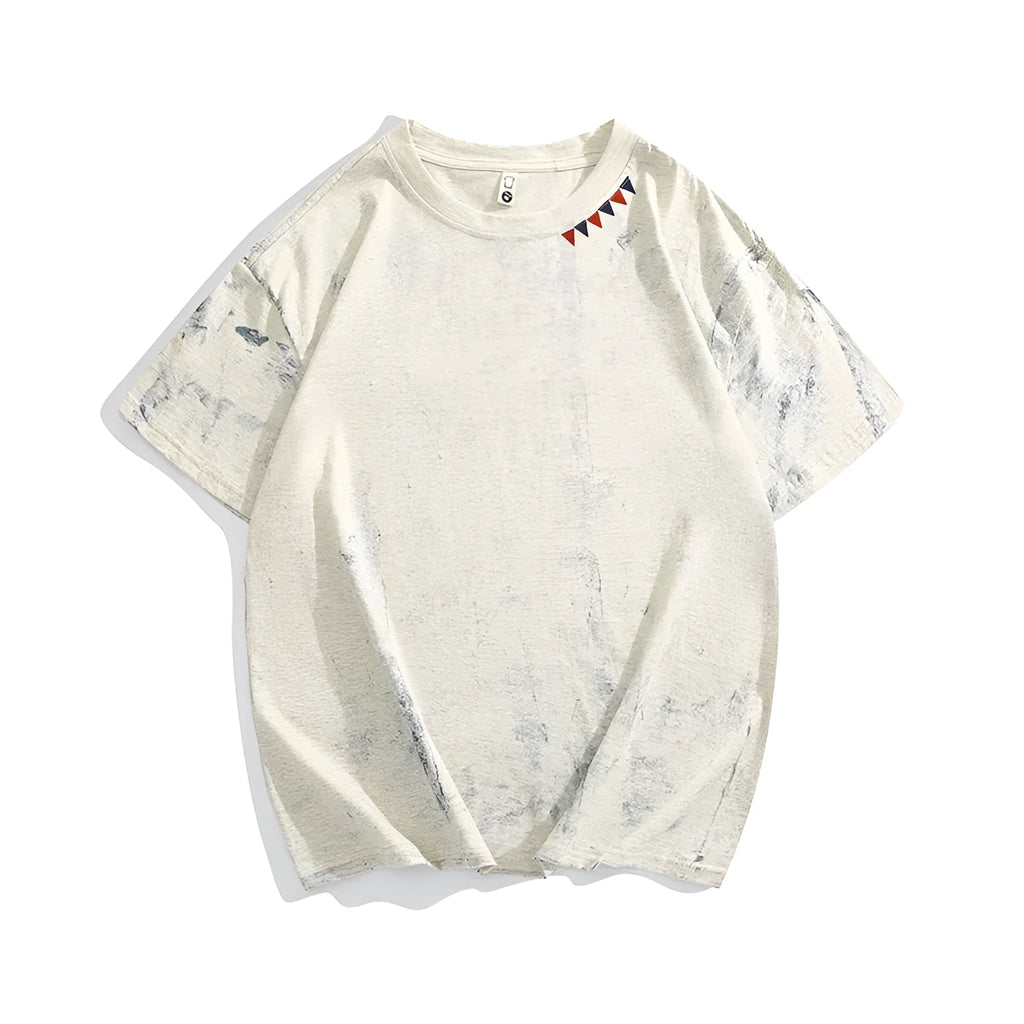 Grey loose fit short sleeve T-shirt with full coverage tie dye paint printing pattern