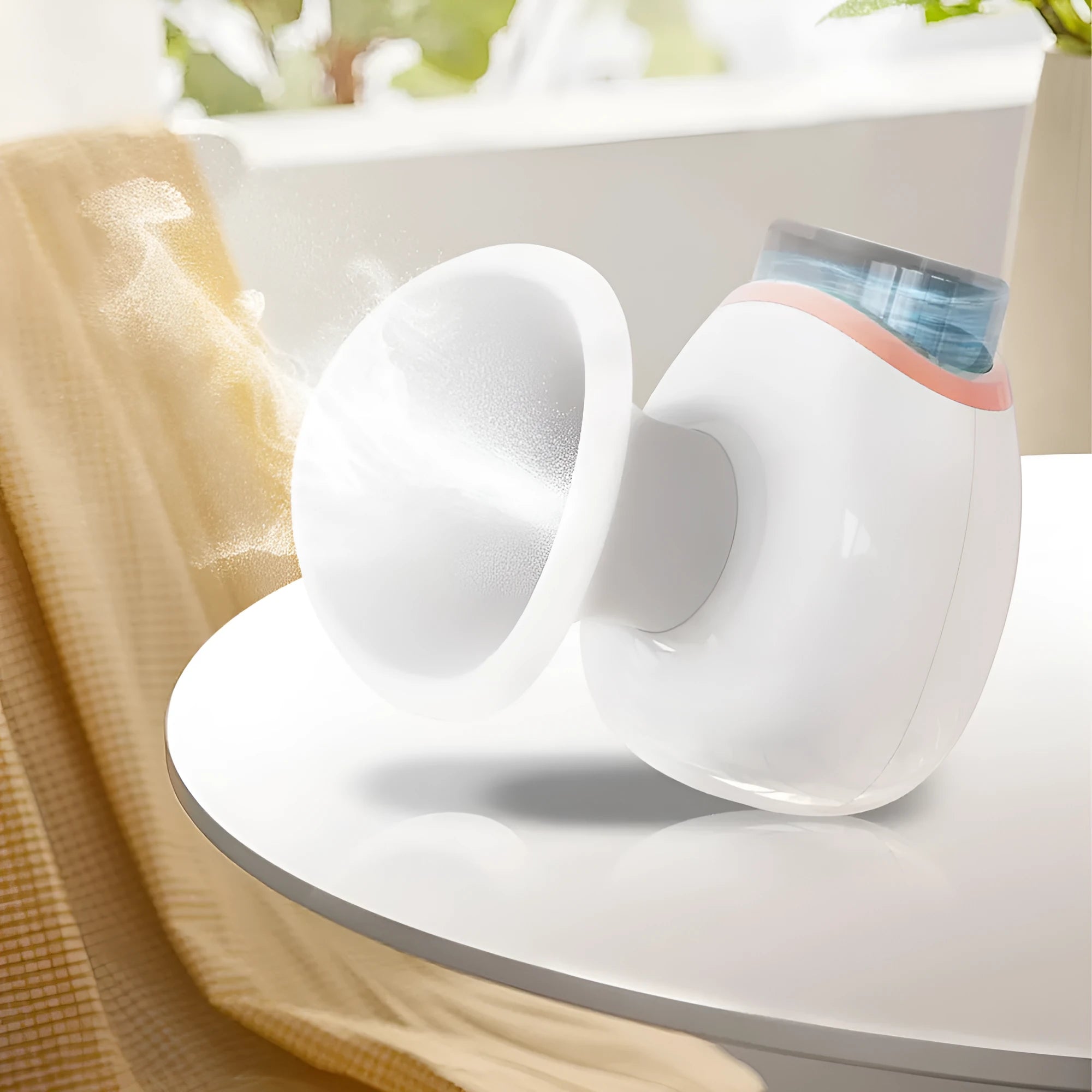 White and purple household eye humidifier with lithium battery and charging cable