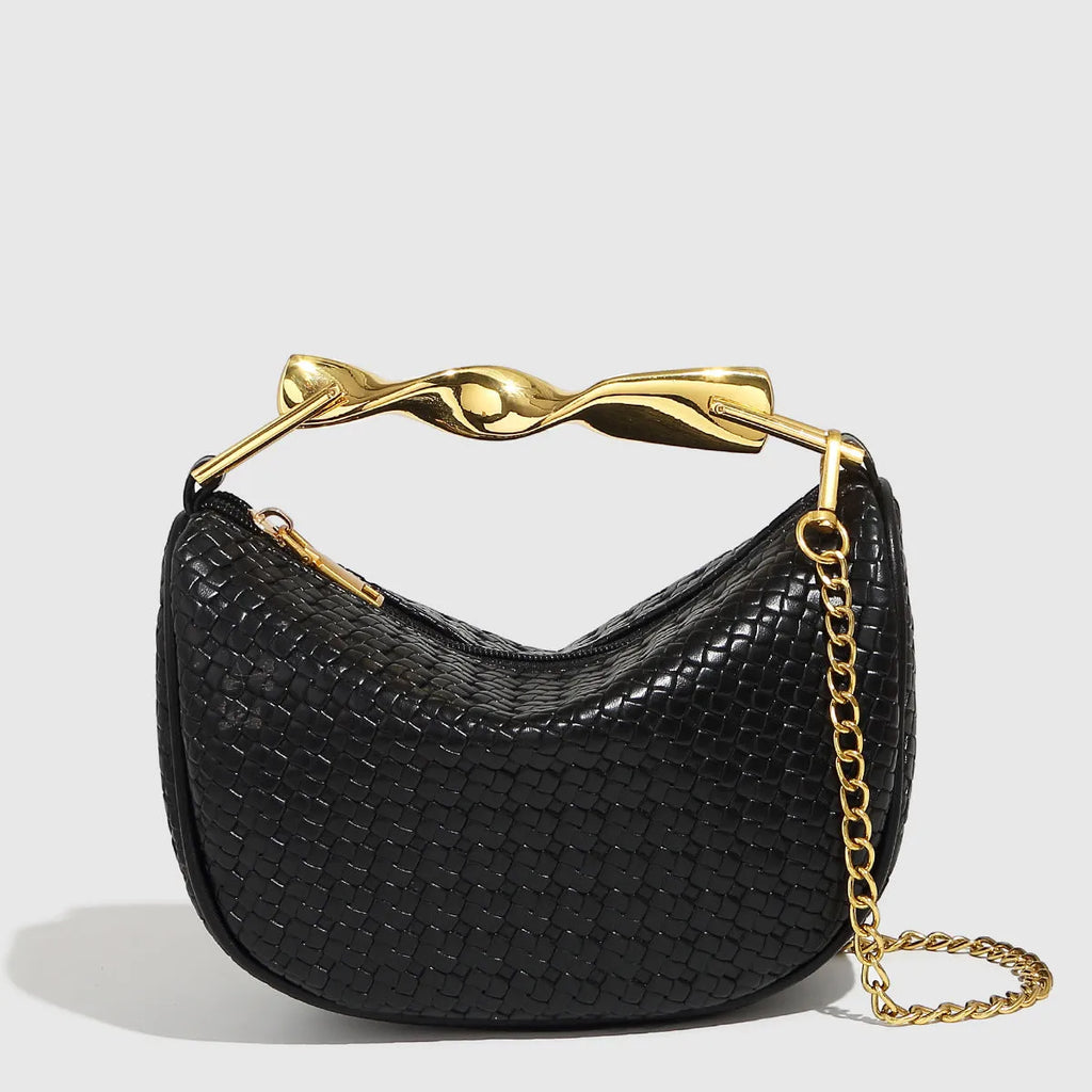 Straw woven dumpling chain shoulder crossbody bag in grass apricot colour with chain strap