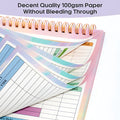 B5 size spiral bound budget notebook with a PP cover, open on a table.