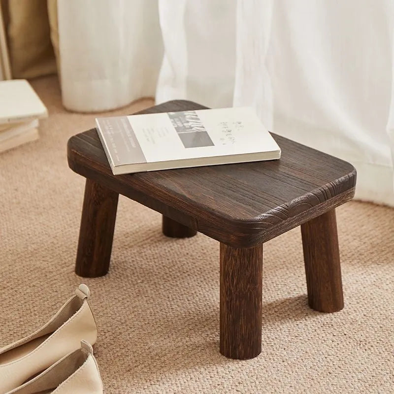 Distressed wooden changing stool with bracket structure for living room shoe changes