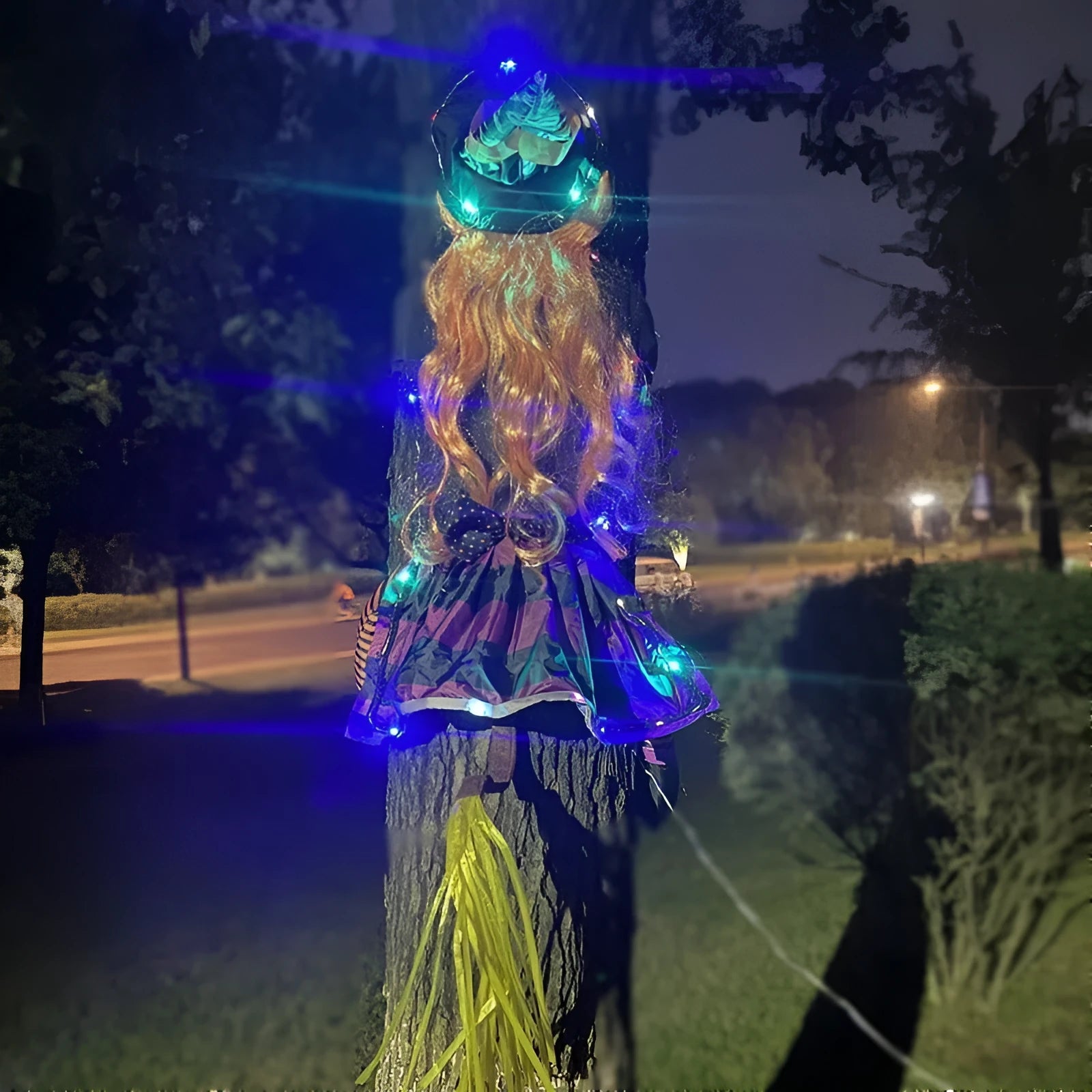 Witch outdoor courtyard pendant light with cloth shade on a string of lights