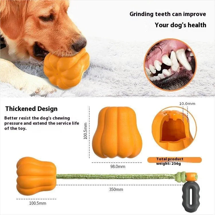 Pumpkin-shaped plastic dog toy with rope attachment for outdoor camping and long throws