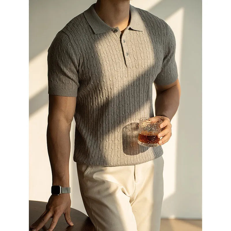 Men's business commute versatile short sleeve top in khaki, black, and white colours