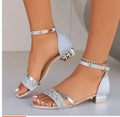 Women's black plus size Roman sandals with rhinestones and an adjustable buckle