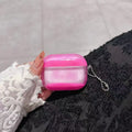 Fluorescent quicksand liquid luminous TPU earphone case with carabiner for AirPods, pink colour option