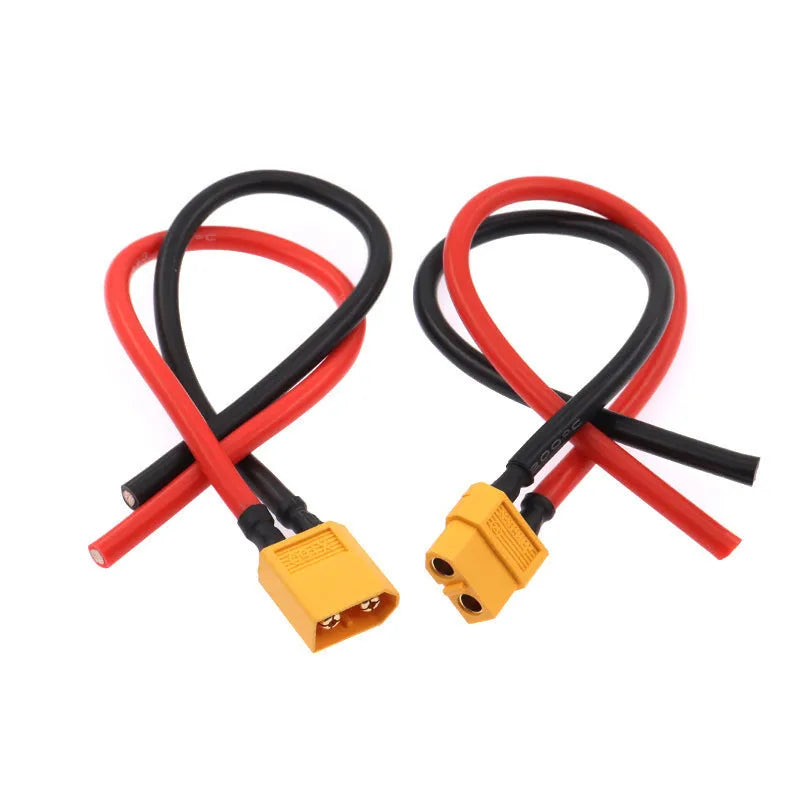 Yellow XT60 male to female extension cable 10cm 16-12AWG with welding connectors
