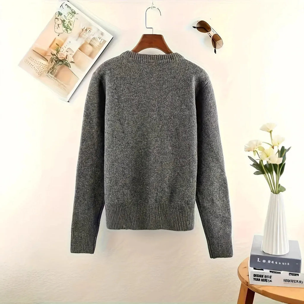 Women's dark grey polyester cardigan with button front and long sleeves