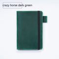 Handmade kraft notebook with a cowhide leather cover, shown open on wood-free paper.