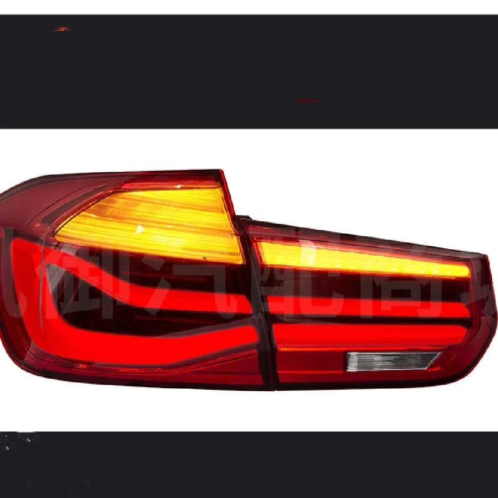 BMW 3 Series tail light assembly with streamer design and LED running lights for 2012-2015 models