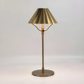 Gold-coloured alloy desk lamp with a shade, showing a USB-C charging port and touch control.
