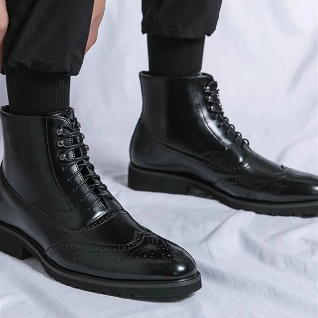 Men's leather thick sole mid top work shoes in black and brown sizes 38-46