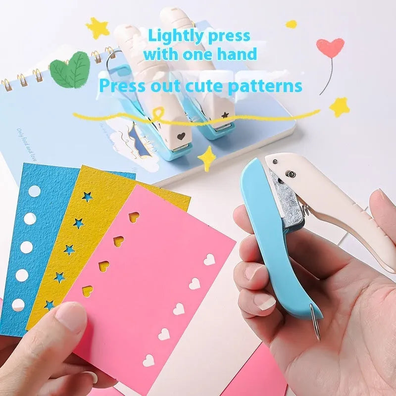 Manual craft punching machine for creating small embossed love, star, 4mm and 6mm round shapes.