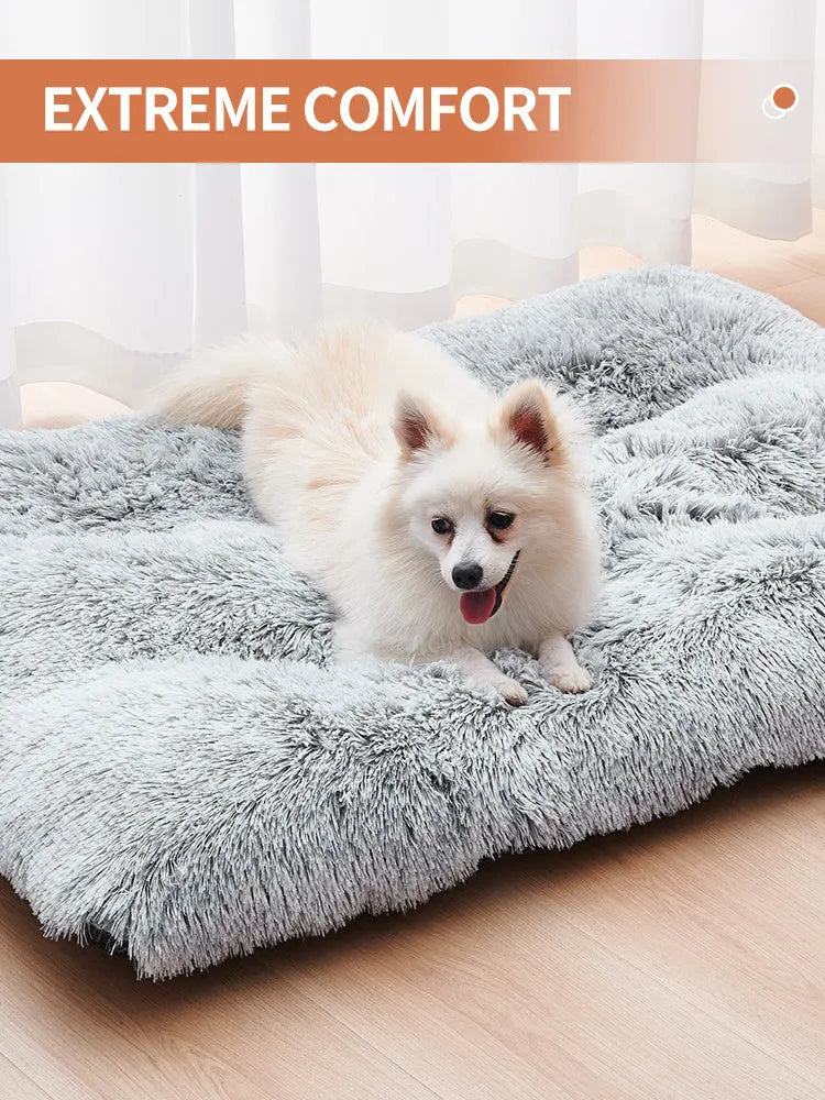 Washable long plush dog bed mat in four sizes for sofa, kennel, and floor use