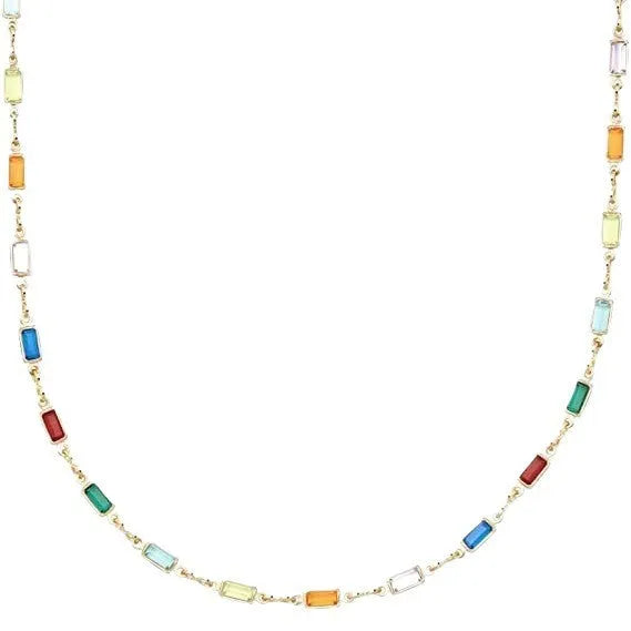 Geometric glass crystal pendant necklace on adjustable alloy chain with random colour electroplated finish