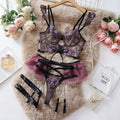 Women's light blue embroidered transparent push-up bra and matching knickers set with lace detailing
