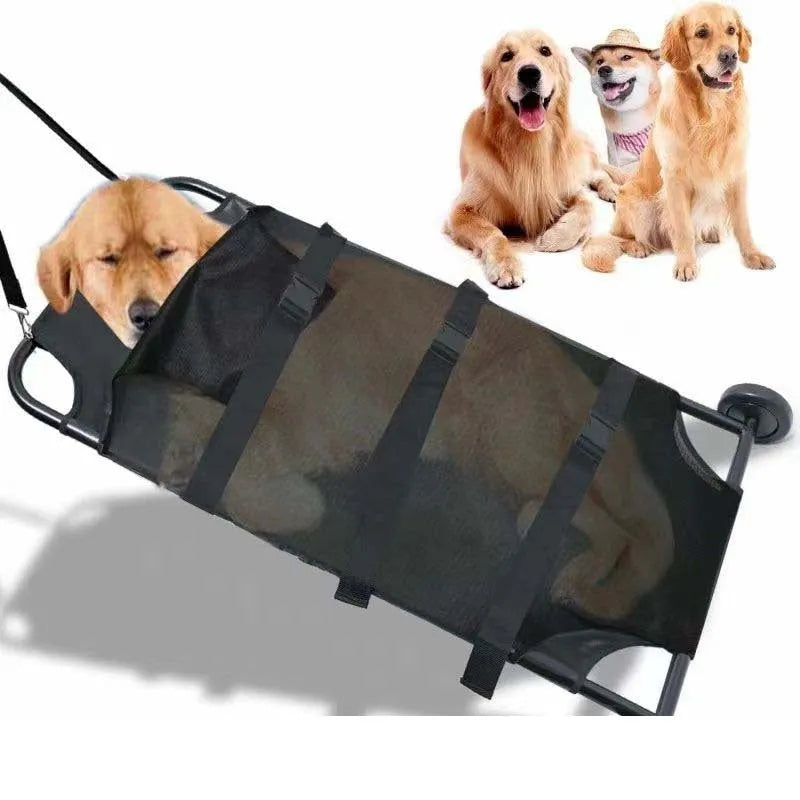 Black non-foldable aluminum alloy pet stretcher for large dog emergency transfer
