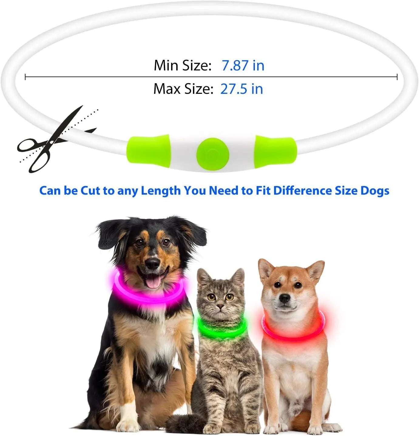 LED glowing dog collar with USB charging port and adjustable 70cm length